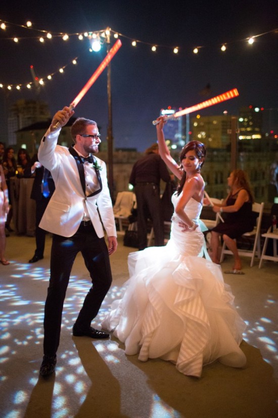 Bride and Groom with Light Sabers